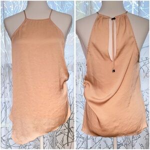 HAUTE HIPPIE PINK CREAM HIGH LOW bottom BUNCHED UP SIDE SLEEVELESS TOP